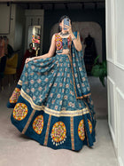 Festive Rayon Navratri Lehenga Choli Set with Foil Print, Gamthi Patchwork & Gota Lace – Includes Blouse, Dupatta & Purse