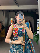 Festive Rayon Navratri Lehenga Choli Set with Foil Print, Gamthi Patchwork & Gota Lace – Includes Blouse, Dupatta & Purse