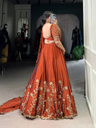 Rust Gold Rangoli Silk Embroidered Lehenga Choli Set for Women – 3 Piece Outfit with Dupatta | Zivera Clothing 2025 Collection