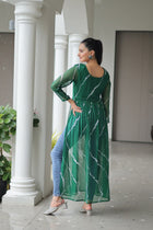 Navratri Special 2025 – Leheriya Print Kurti for Women with Kutchi Patchwork | Faux Georgette V-Neck Kurti