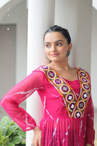 Navratri Special 2025 – Leheriya Print Kurti for Women with Kutchi Patchwork | Faux Georgette V-Neck Kurti