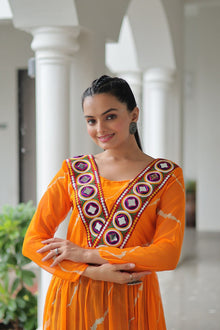 Navratri Special 2025 – Leheriya Print Kurti for Women with Kutchi Patchwork | Faux Georgette V-Neck Kurti