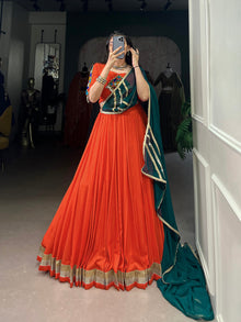 Traditional Rayon Lehenga Choli with Gamthi Mirror Work & 8-Meter Flair – Navratri & Festive Wear Set