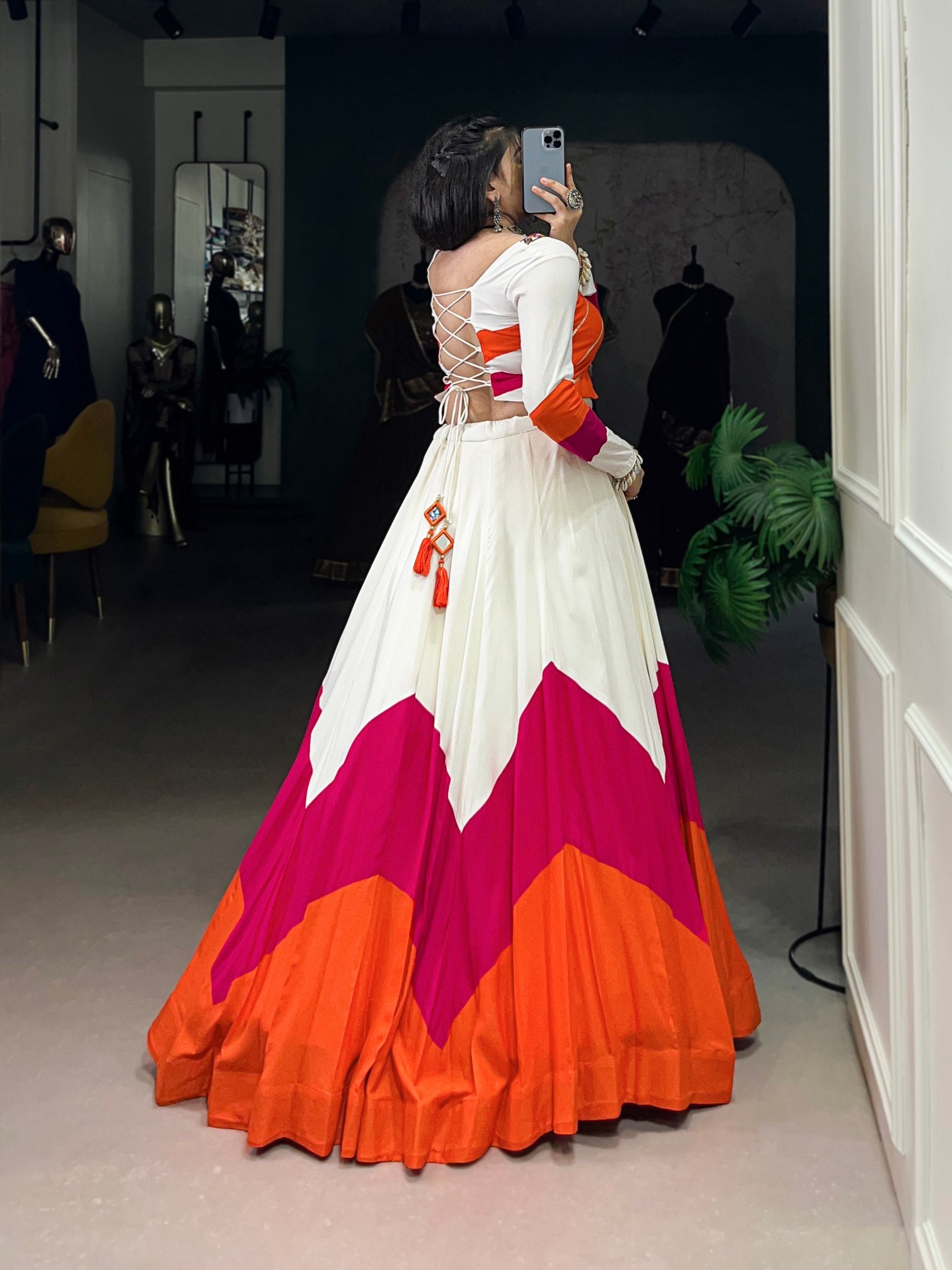 Premium Navratri Lehenga Choli 2025 – Mirror Work Blouse with 6 Meter Flared Rayon Skirt | Ready to Wear Ethnic Set