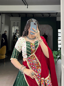 Traditional Navratri Lehenga Choli Set for Women – Chiffon Embroidered Lehenga with Mirror Work Blouse & Chinon Dupatta | Stitched | Festive Garba Wear